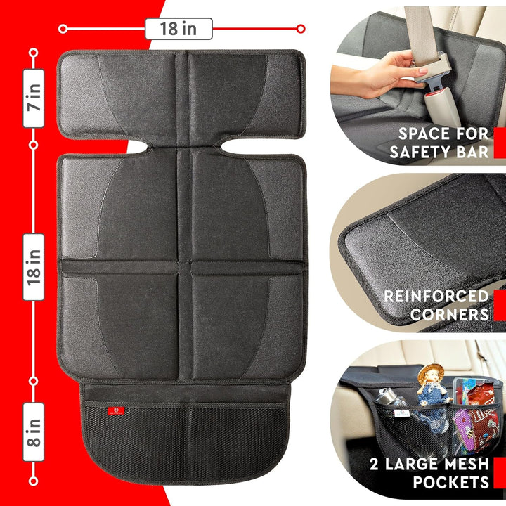 Carseat Protector with Thickest Padding, 2 Pack Auto Seat Pad from Waterproof & Stain Resistant for Child Baby , Kick Mat Material for Leather and Fabric Seat
