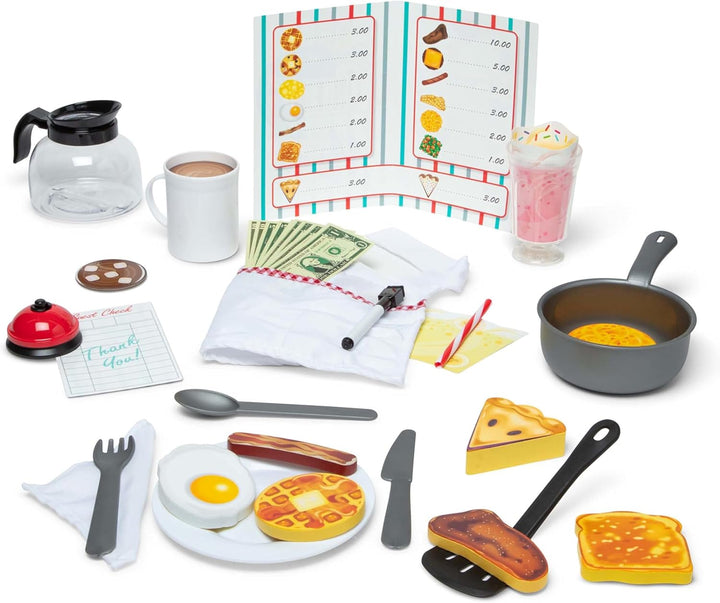 Star Diner Restaurant Play Set (41 Pcs) - Pretend Play Food, Restaurant Toy Set with Cookware, Utensils for Kids, Diner Playset for Kids and Toddlers, Ages 3+