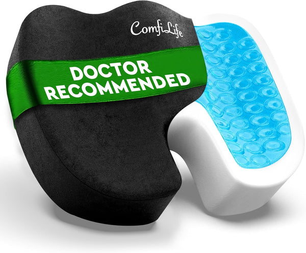 Premium Gel & Memory Foam Seat Cushion – Doctor Recommended Office Chair Cushion, Car Seat Cushion – Chair Cushions for Back & Sciatica Pain Relief – Seat Cushions for Office & Desk (Black)