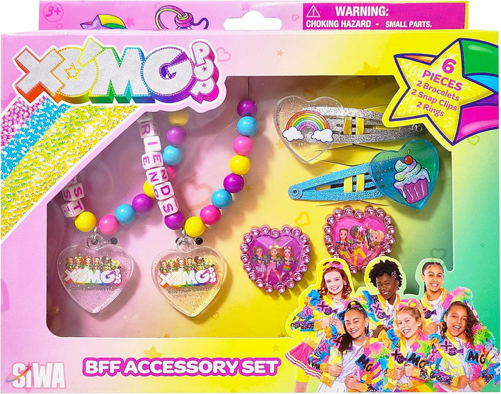 Barbie Accessories for Girls 6 Piece Toy Jewelry Box Set with 2 Rings, 2 Bead Bracelets, and Snap Hair Clips Ages 3+
