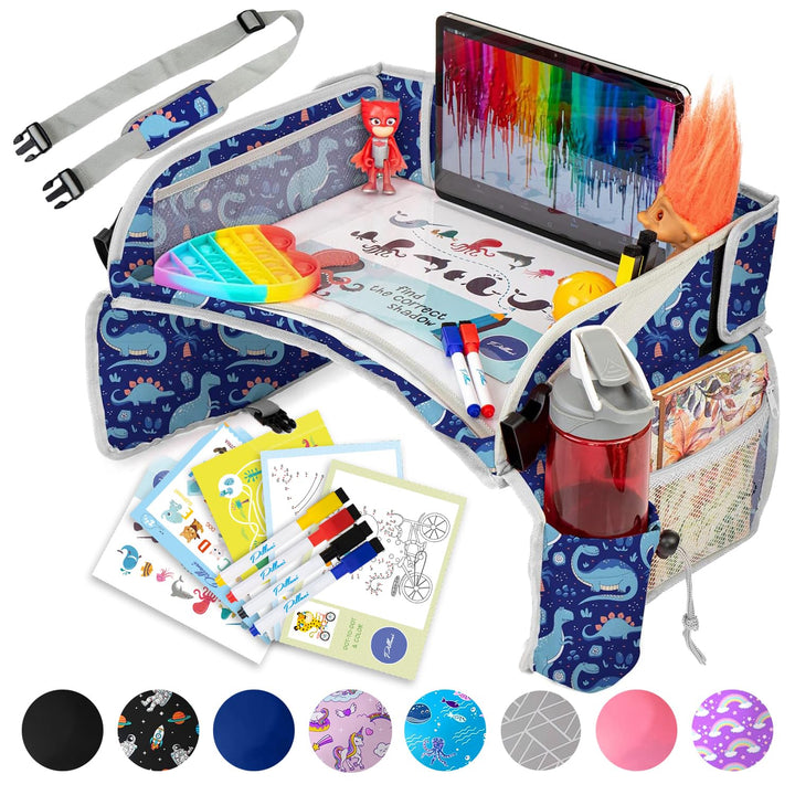 Kids Travel Tray for Car - Car Seat Tray for Kids Travel, Road Trip Essentials - Carseat Table for Roadtrip Activities - Must Have Toddler Lap Desk Organizer for Airplane - Car Accessories