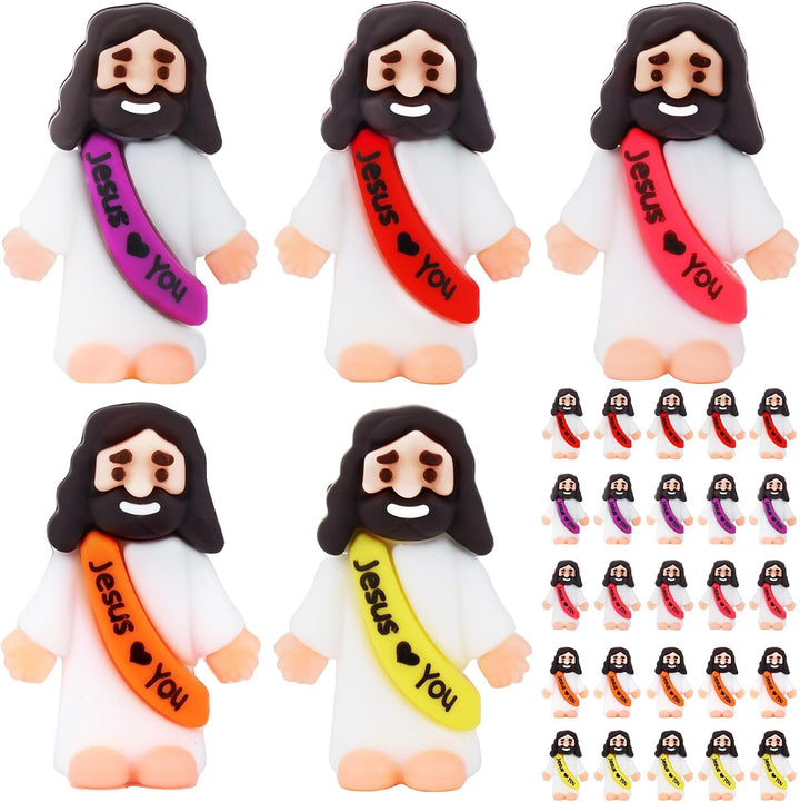 25Pcs Little Jesus Figures Bulk Mini Jesus Figurines Tiny Small Rubber Baby Jesus Toys to Hide Cute Pocket Miniature Jesus Easter Egg Fillers Stuffers Sunday School Baptism Gift
