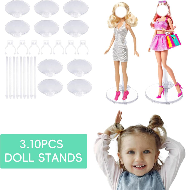 10Pcs Adjustable Doll Stands, Plastic Doll Display Holders, Clear Action Figure Stand, Toy Doll Accessories, Transparent Display Stand Support for 11 to 13 Inch Tall Dolls