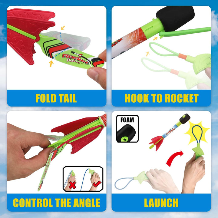 Toy LED Light up Rocket Launcher for Kids Indoor Outdoor Game Toys Foam Rockets Birthday Toys for Kids Toddler Boys Girls Age 3 4 5 6 + Years Old