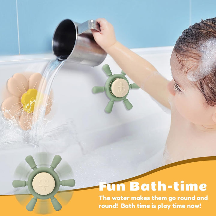 Silicone Suction Cup Spinner Toy | Spinning Tops for Kids 1-3 | Airplane Car Travel Table Highchair & Window Toys for 1 2 Year Old | Toddler Sensory Bath Toys for Babies 12-18 Months(Sage/Blush)