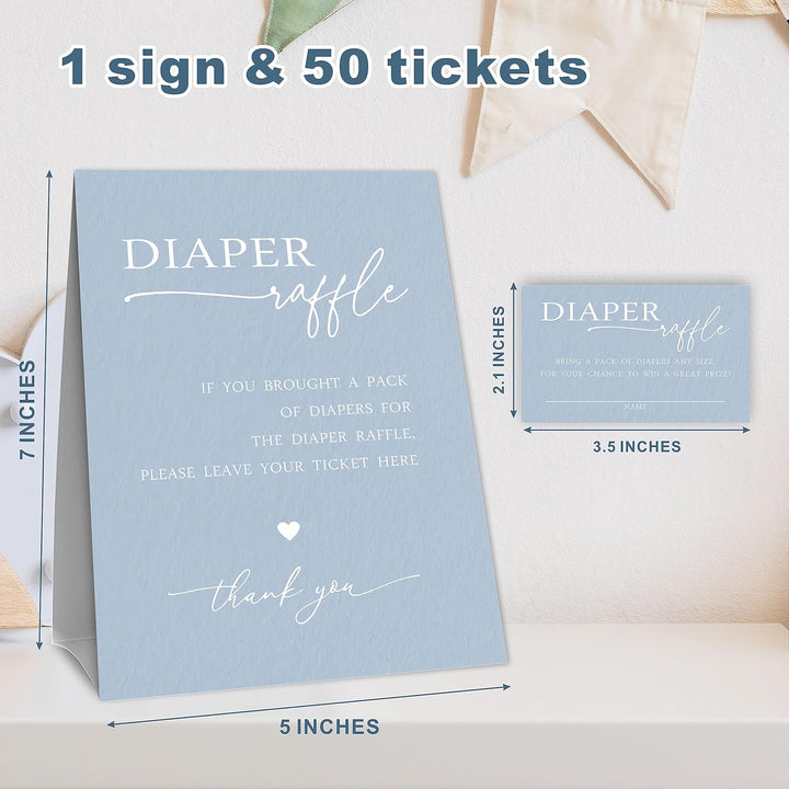 Diaper Raffle Set for Baby Shower - Minimalism - 1 Standing Sign & 50 Diaper Raffle Tickets，Gender Reveal, Baby Announcement Party Decorations & Supplies(Navy)- NBK - A10