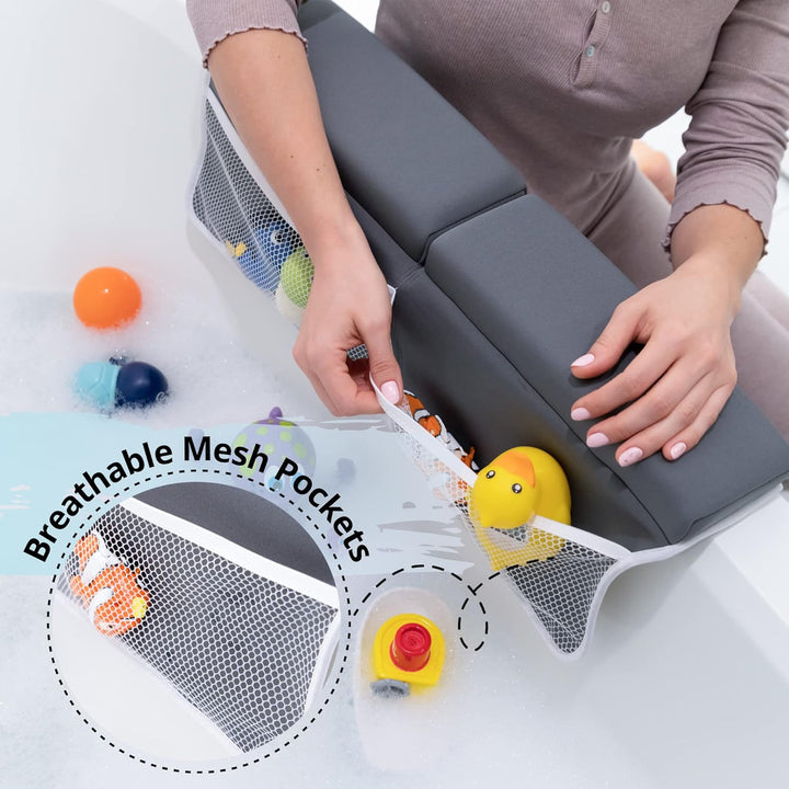Bath Kneeler and Elbow Rest Pad Set - 2PC Premium Baby Bath Mat Set - Non-Slip Kneeling Pad with Storage Pockets - Machine Washable, Durable Foam Pad Bundle - Gray