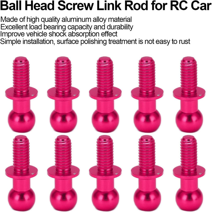 Metal Ball Head Screw Link Rod Shock Absorber End Aluminum Alloy Lightweight Durable Upgrade for TT01 TT02 RC Car 10Pcs (Pink)