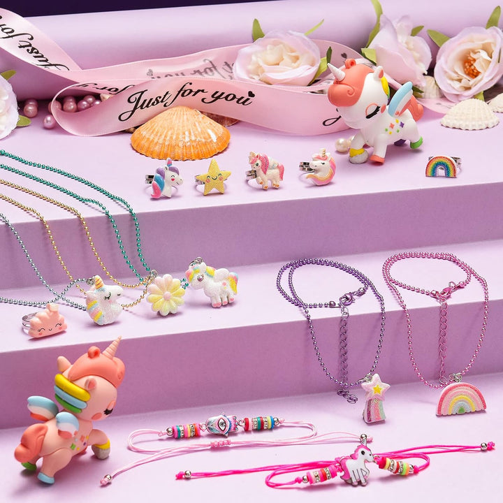 Kids Jewelry for Little Girl Toys 4-6 4-5, Toddler Jewelry Set for Costume & Dress up Ages 6-8, Play Rings Necklace Bracelets for Toddlers, Unicorn Gifts for 3-5 5-7 3 4 5 6 7 8 Year Old Gift Ideas