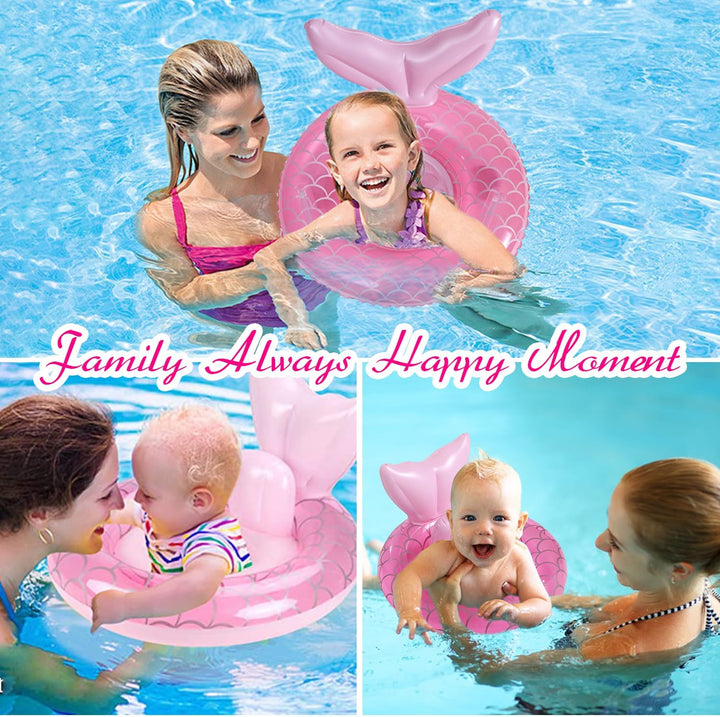 2023 New Mermaid Baby Swimming Pool Floats 6-48 Months,Inflatable Pool Swim Ring with Seat and Handle for Babies Toddlers Infant Training Summer (1-Pink)