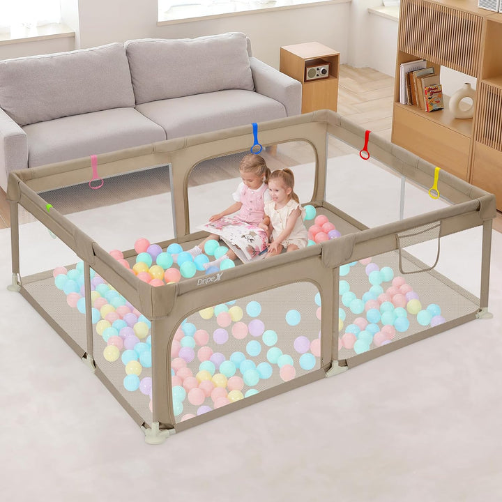 Baby Playpen, 48"×48" Play Pens for Babies and Toddlers, Safe Anti-Fall Play Yard with Gates, Baby Fence with Breathable Mesh, Indoor & Outdoor Kids Activity Center, Anchor Grey