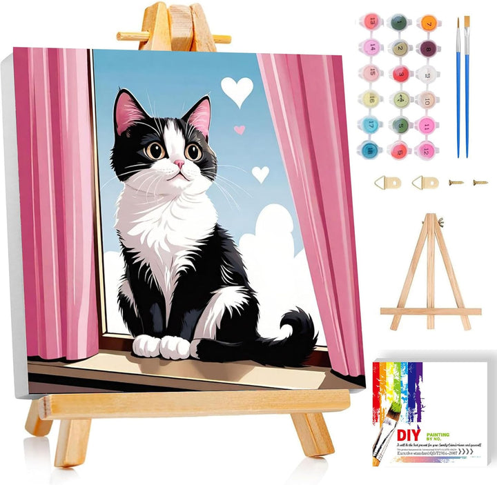 Dog Paint by Numbers Kit for Kids with Frame - Cute Dog Paint by Number for Kids, Kid Painting by Number Kits Age 8-12 for Home Wall Decor 8X8Inch (With Wooden Easel)
