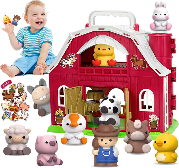 Farm Animals Big Barn Toys for 1 2 3 Year Old, Toddler Montessori Learning Toy, Farm Playset with Animal Figures and DIY Stickers, Christmas Birthday Gift for Baby Boys Girls Age 12-18 Months