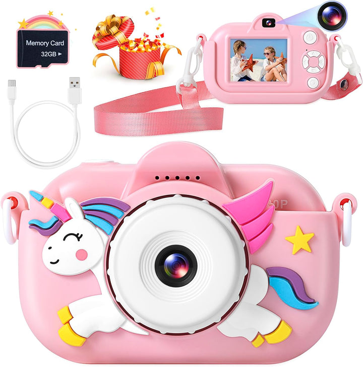 Kids Camera Boys Toys for 3 4 5 6 7 8 9 Years Old Boys, 48MP Dual Lens Kids Digital Camera Christmas Birthday Gifts, 1080P HD Video Selfie Toddler Camera with 32G SD Card