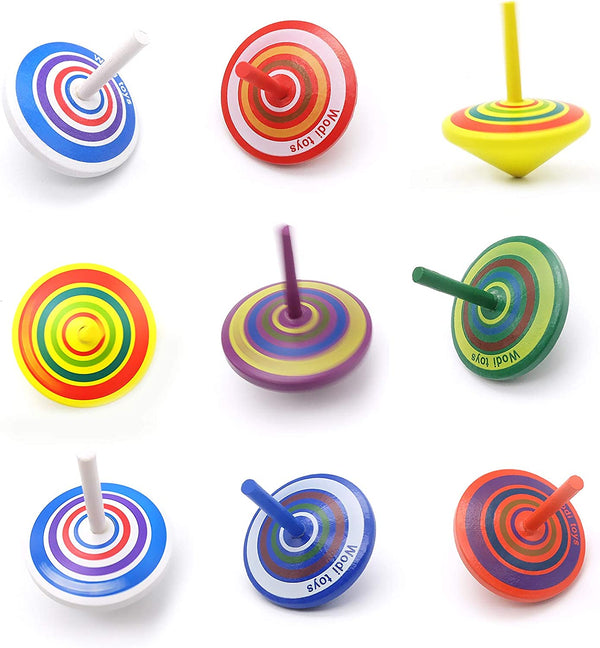 Colorful Painted Wood Spinning Tops, Kids Novelty Wooden Gyroscopes Toy, Assorted Standard & Flip Tops, Kindergarten Education Toys - Great Party Favors, Fun, Gift, Prize 10 Pcs/Set (Multicolored)