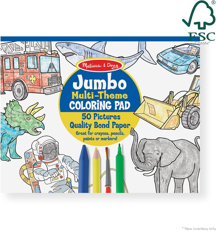 Jumbo 50-Page Kids' Coloring Pads 3-Pack - Animals, Vehicles, and Multi-Themed - FSC Certified