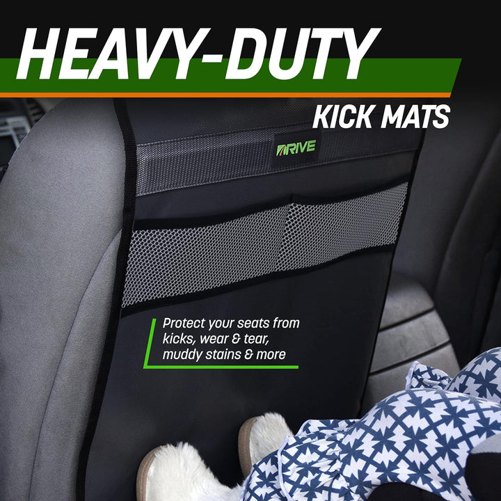 - 2 Pack Car Seat Back Protectors, Reversible Kick Mats - Black