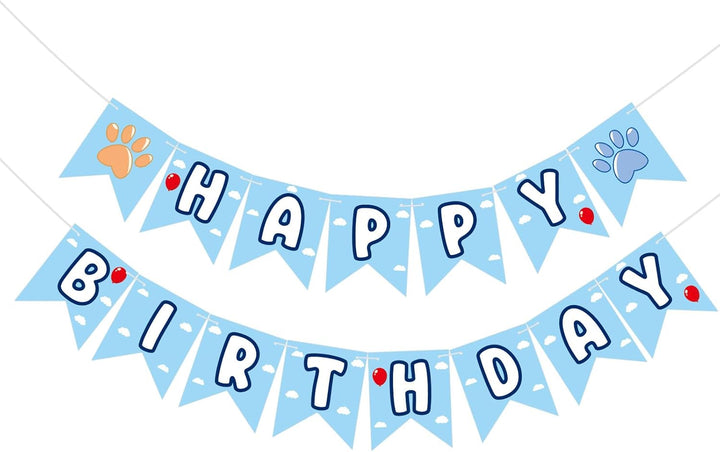 Blue Dog Birthday Party Supplies, Blue and Orange Banner Dog Happy Birthday Banner Party Decorations for Decoration Centerpieces