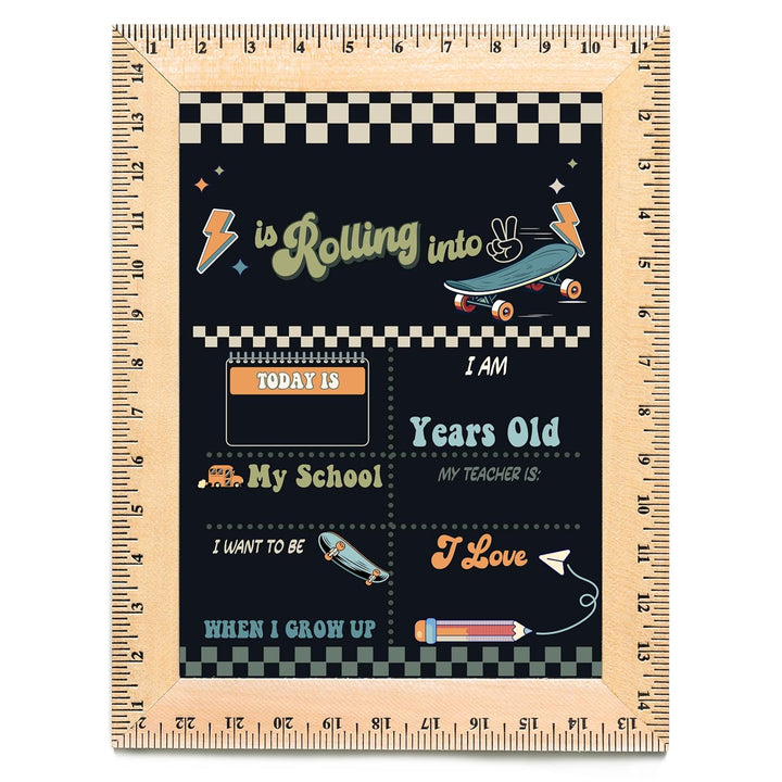 Bloom Owl First Day of School Chalkboard Sign - 11.5"X15" Reusable Back to School Photo Prop with Wooden Ruler Frame for Preschool, Kindergarten, and Beyond