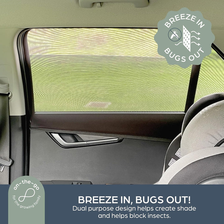 Fit-Over Baby Car Window Sun Shade – Stretchable Car Window Sunshade & Mesh Window Screen for Side Windows - Baby Window Cover for UV Protection- Car Camping Essentials