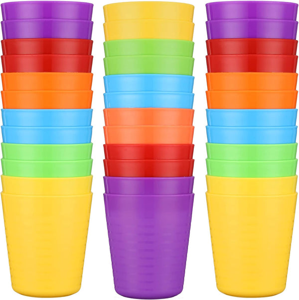36Pcs Kids Cups 8 Oz Unbreakable Plastic Stackable Juice Reusable Tumblers Bulk Plastic Drinking Cups for Toddlers Baby Kids, Dishwasher Safe, 6 Colors(Bright Colors)