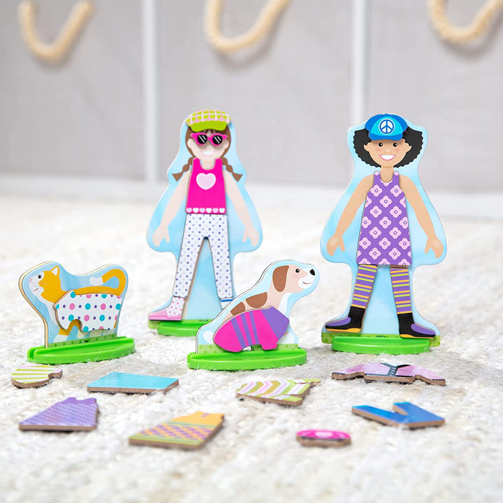 Best Friends Magnetic Dress-Up Wooden Dolls Pretend Play Set (78 Pcs)