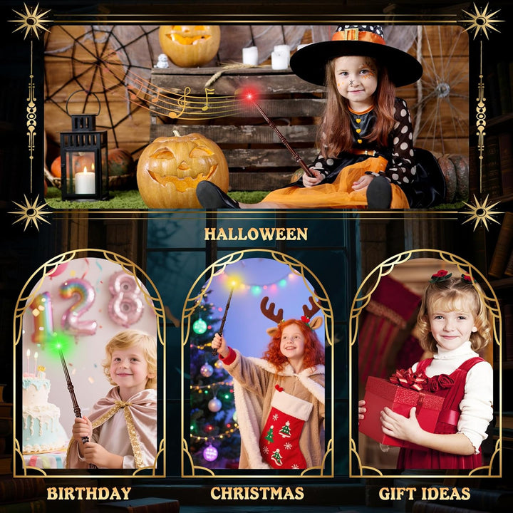 Light up Magic Wizard Wand with Sounds & 4 Color Lights Illuminating Witch Toys for Kids Cosplay Party Birthday Gift, Brown, 2PCS