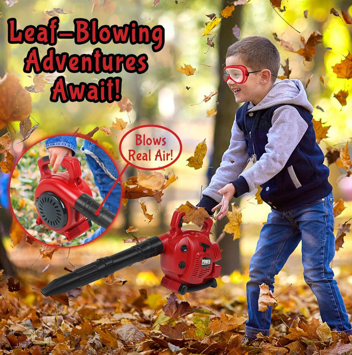 Kids Leaf Blower, Toy Chainsaw, and Lawn Mower Set | Realistic Toddler Landscaping Power Tools with Sound and Action| Includes Safety Goggles Mask and Earmuffs