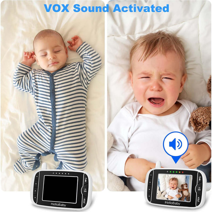 Baby Monitor with 2 Cameras, No Wifi, with Camera and Audio,Video, Night Vision 2-Way Audio, Fully Remote Pan & Tilt, 2X Zoom, ECO Mode, 8 Lullabies