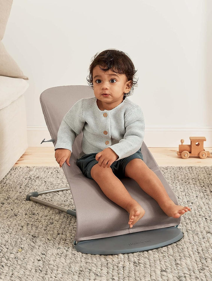 Bouncer Bliss, Sand Gray, Woven, Classic Quilt | 2-In-1 Adjustable Baby Bouncer Seat and Toddler Chair, Newborn to Toddler (8-29 Lbs), 4 Positions, Lightweight & Portable