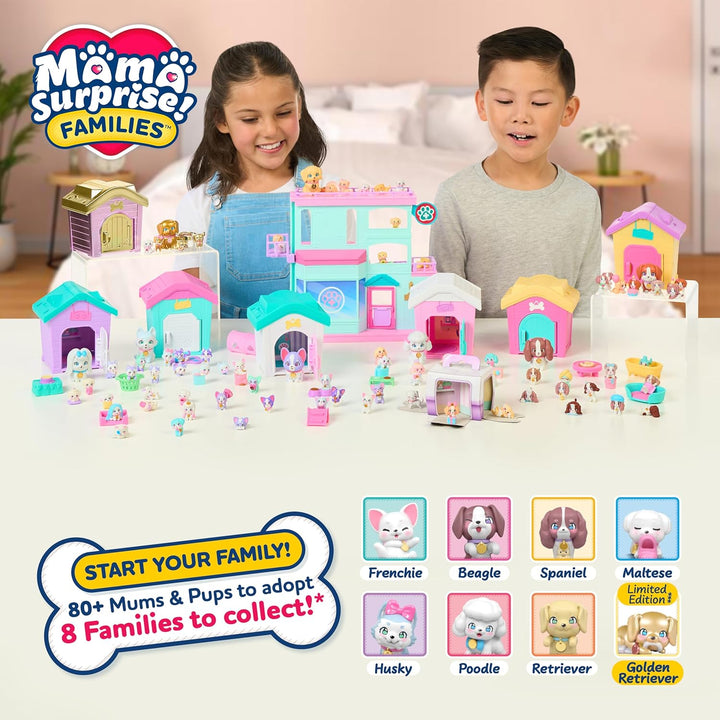Dog House Playset, Mama Surprise Families Puppy Party Pack, 15 Mini Collectible Puppies, Fold-Out Dog Playset Toy Gift for Kids 5+
