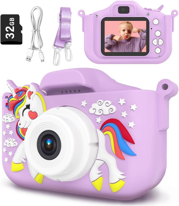 Kids Camera Toys for Boys 5-7 Easter Gifts for Boys 3 Year Old Girl Gifts, 4 Year Old Girl Birthday Gifts, Children Digital Video Camcorder Camera with Cartoon Soft Silicone with 32GB Memory Card