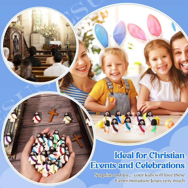 100 Pcs Little Jesus Figures Jesus Loves You Original Design Rubber Pocket Toys Little Figures to Hide and Seek Sunday School Religious Party Share Gifts(Vibrant Color)