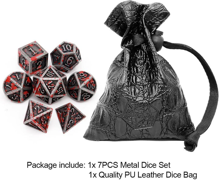 Bloodstained Metal DND Dice Set Blood Polyhedral D&D Dice Compatible with Dungeons and Dragons Gift TTRPG Antique Metal Halloween Dice