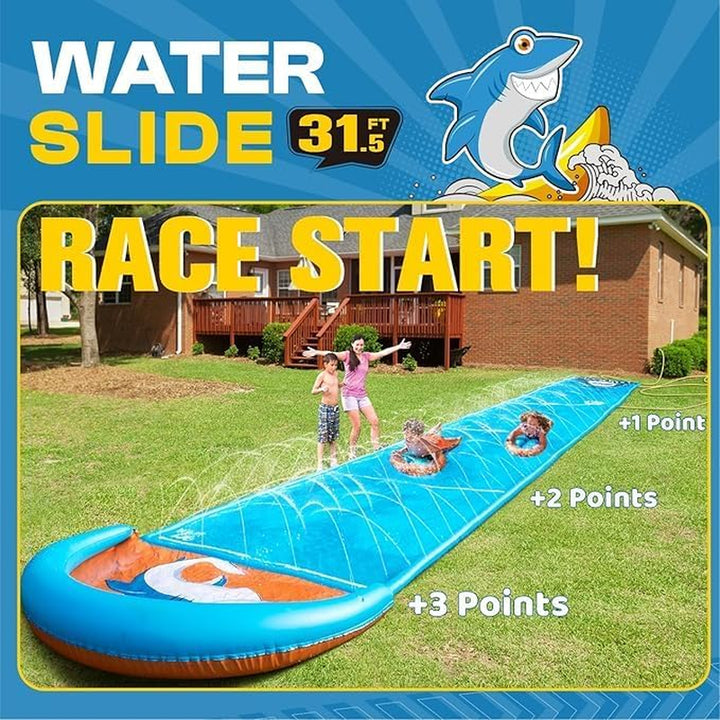 31.5FT Slip Water Slide, Extra Long Slip Lawn Water Slides for Kids Adults Backyard with 2 Inflatable Bodyboards and Sprinkler, Summer Outdoor Water Toys