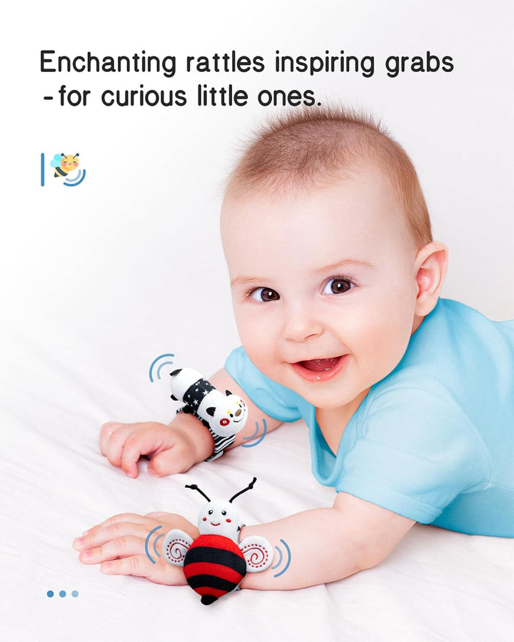 High Contrast Baby Toys Infant Rattle Socks and Wristband Set, Ideal Baby Sensery Toy Gifts for Newborn 0-12 Months, Perpect Black and White Toys for Boys and Girls as Baby Shower Gifts