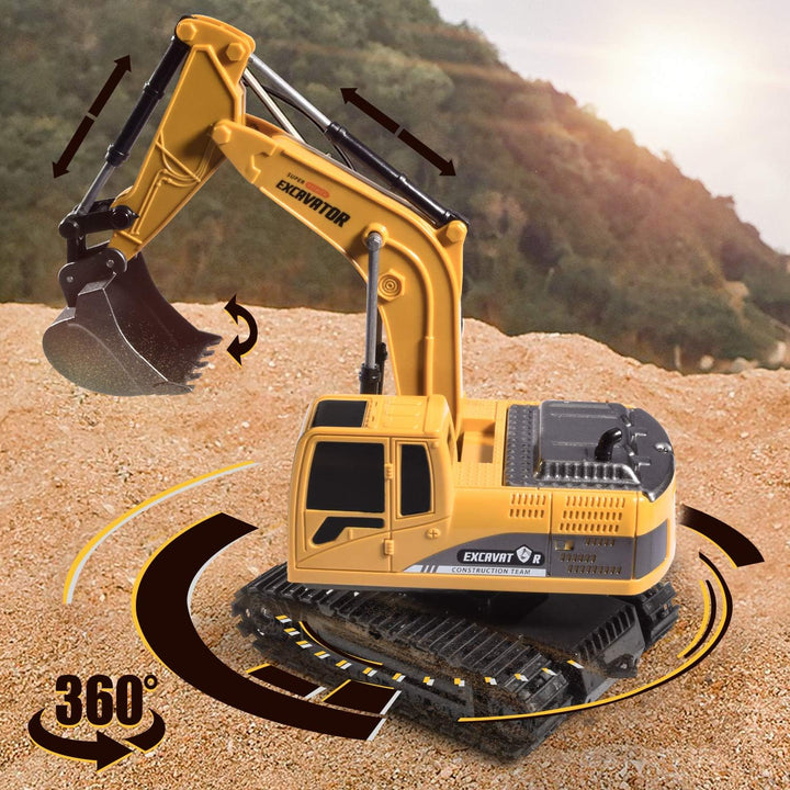 Construction Excavator Toy - Kids Toy Engineering Digger Truck, Remote Control Rechargable Hydraulic Car for 3 4 6 7 8 Year Old Boys Girls, Educational Toys for Kids & Children