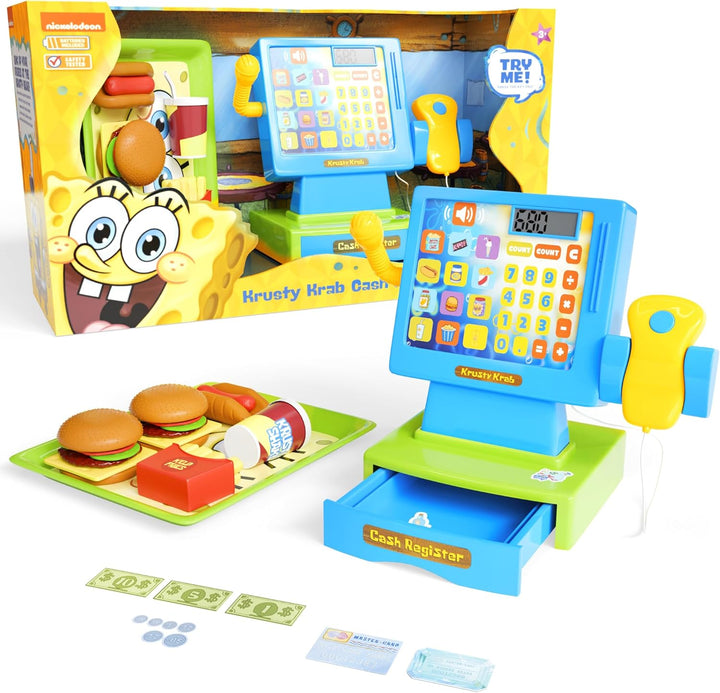 Spongebob Cash Register Play Set - Krusty Krab Cash Register - Includes Toy Cash Register and Realistic Play Food Items with Pretend Food and Play Money