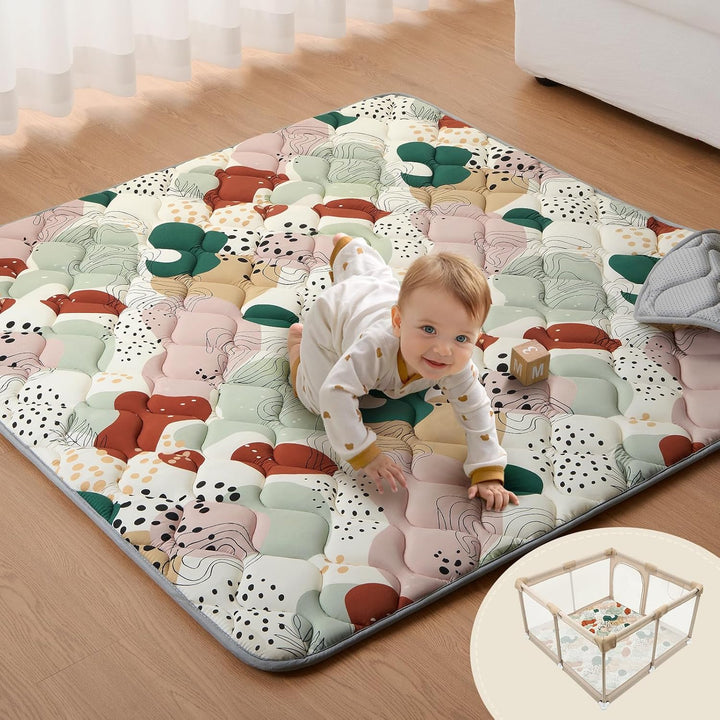Baby Play Mats for Floor, 50X50 Playpen Mat, Thicken Cushioning Padding Foam Playmate for Baby and Toddlers Infants, Non-Slip & Machine Washable, Earth Tones Design