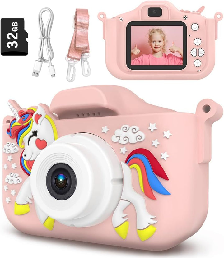 Kids Camera Toys for Boys 5-7 Easter Gifts for Boys 3 Year Old Girl Gifts, 4 Year Old Girl Birthday Gifts, Children Digital Video Camcorder Camera with Cartoon Soft Silicone with 32GB Memory Card