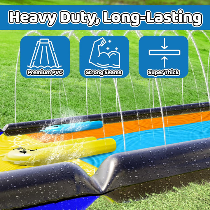 XL Premium 20Ft Slip Splash and Slide with 2 Bodyboards, Heavy Duty Water Slide with Advanced 3-Way Water Sprinkler System, Backyard Waterslide, Splash Mat, Outdoor Water Toys N Slides for Kids