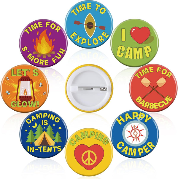 60 Pcs Camping Pins for Kids Bulk 1 Inch I Love Camp Button Outdoors Mini Explorer Pin Halloween DIY Costume Accessories for Camping Party Favors Classroom Home Decoration