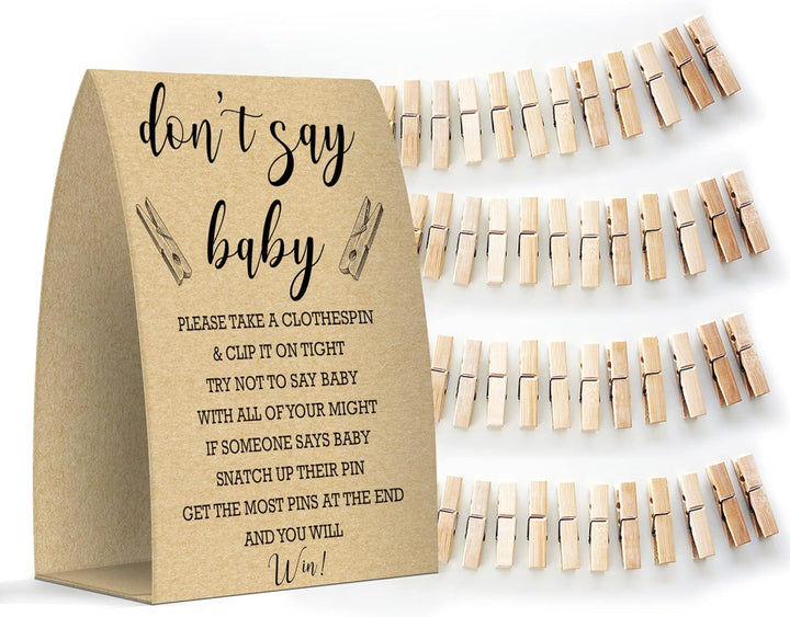 Don'T Say Baby Set - One 5X7 Sign and 50 Mini Clothespins, Baby Shower Games, Baby Shower Decoration, Gender Neutral Baby Shower - Msjb041