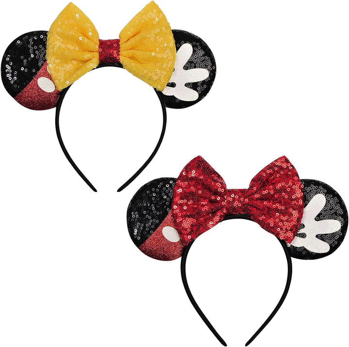Mouse Ears, Sequin Mouse Ears Headband for Girls Women Halloween Birthday Party (Orange Bow)