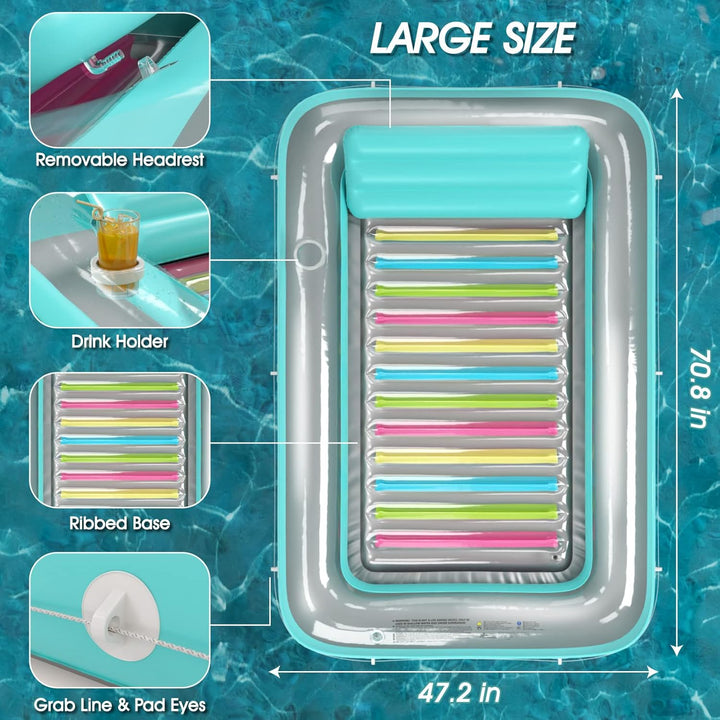 Inflatable Tanning Pool Lounger Float -  4 in 1 Sun Tan Tub Sunbathing Pool Lounge Raft Floatie Toys Water Filled Tanning Bed Mat Pad for Adult Blow up Kiddie Pool Kids Ball Pit Pool (L)