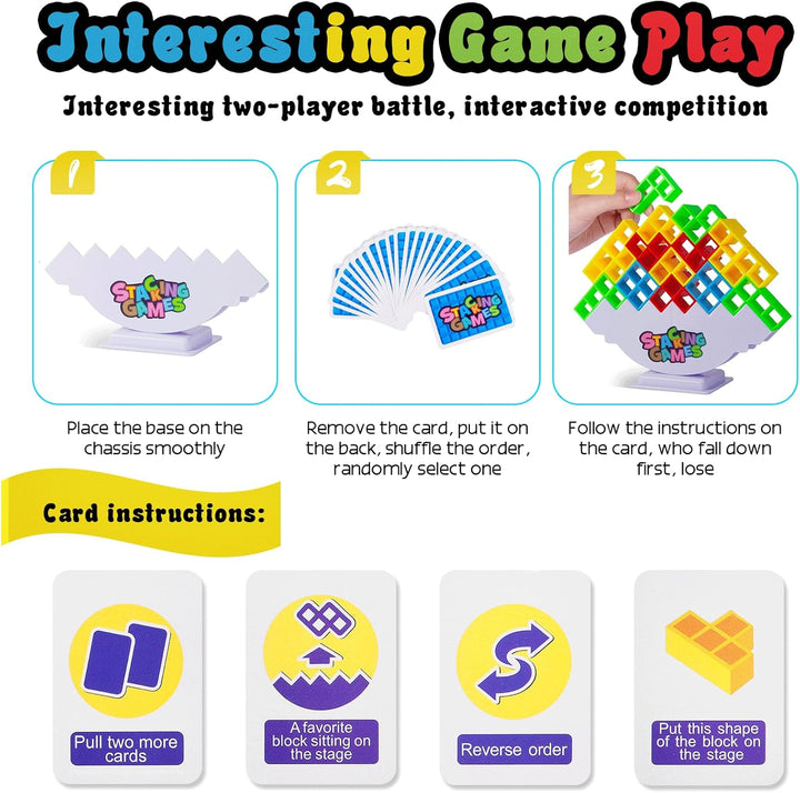 48Pcs Tetra Tower Stacking Blocks Game, Board Games for Families, Parties, Travel and Team Building, Suitable for 1-4 Players Kids & Adults Toys