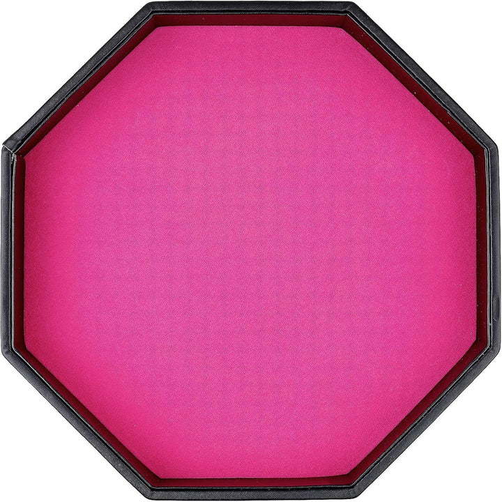 Dice Rolling Tray, Felt Lined PU Leather Octagon Dice Tray for Dungeon Crawler Games, Red