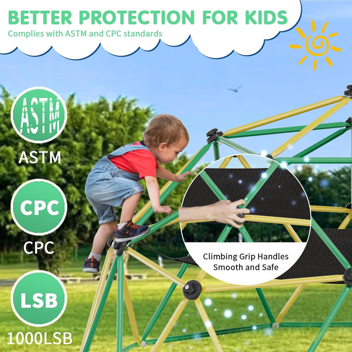 Climbing Dome,10Ft Dome Climber with Hammock, Outdoor Jungle Gym for Kids, Supports Jungle Gym up to 1,000 Lbs, Rust Resistant, Easy to Assemble, Gift for Kids, Blue+Yellow