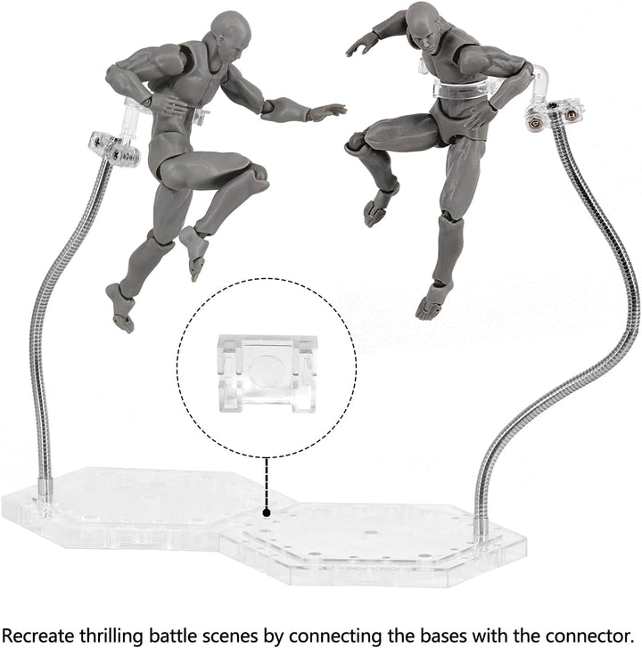 Action Figure Stand with Adjustable Metal Support Arm, Action Figure Display Holder Stand Base Compatible with HG RG SD SHF Gundam 1/144 Toy with Screwdriver (2Pcs Clear)