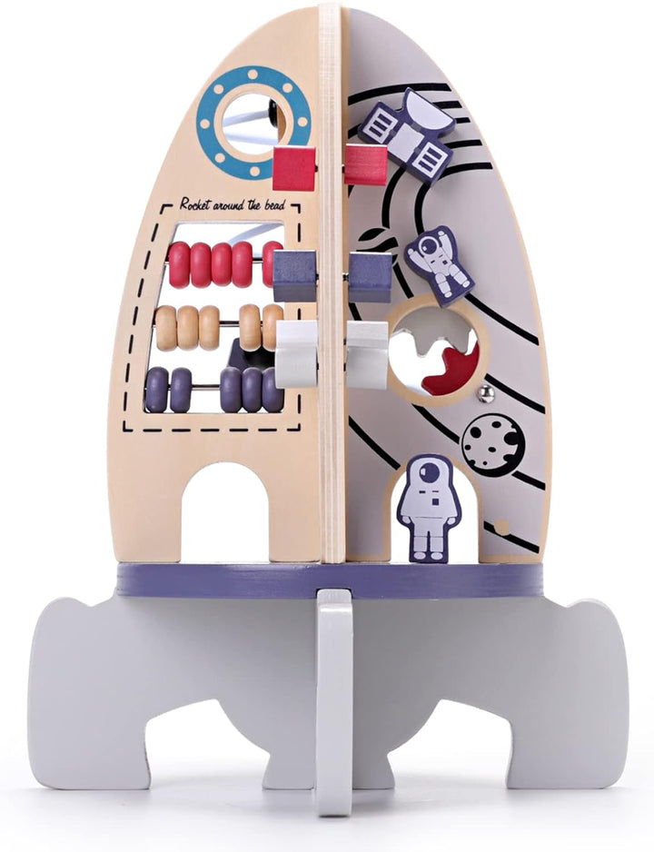Space Wooden Activity Cube Toys for Baby, Montessoritoys for 1 Year Old Boy & Girl Birthday Gifts, Sensory and Educational 1St Birthday Gifts, Busy Board Toys for Baby Boy 6-18 Months (Rocket)